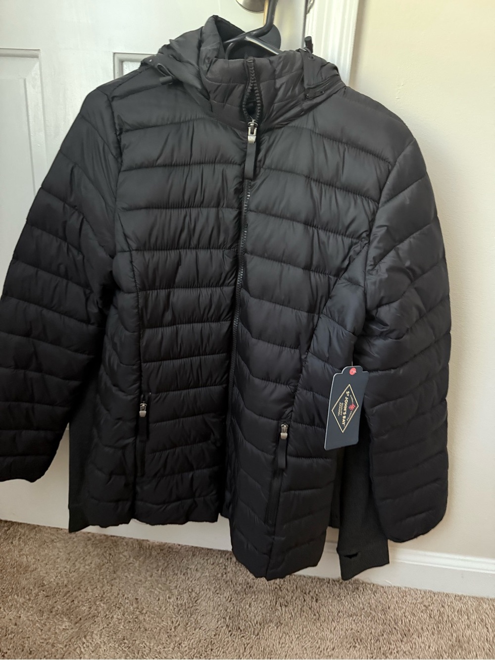 St. John's Bay Black Quilted Hooded Puffer Jacket